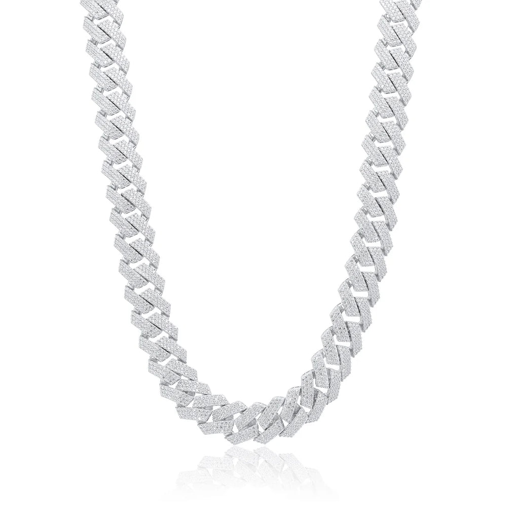 925 Sterling Silver CZ Encrusted Miami Cuban Link 13mm Chain