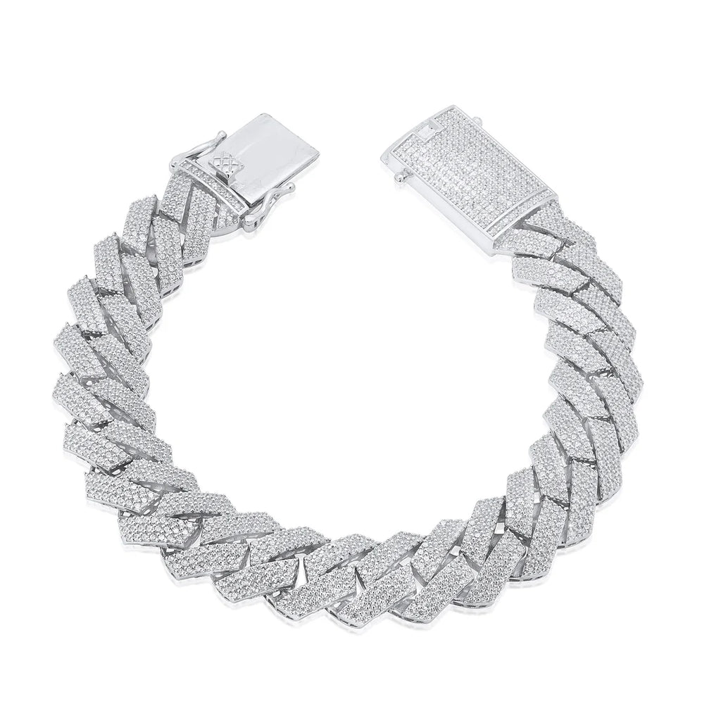 925 Sterling Silver CZ Encrusted Miami Cuban Link 13mm Bracelet