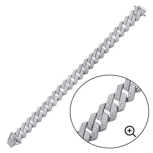 925 Sterling Silver CZ Encrusted Miami Cuban Link 13mm Bracelet