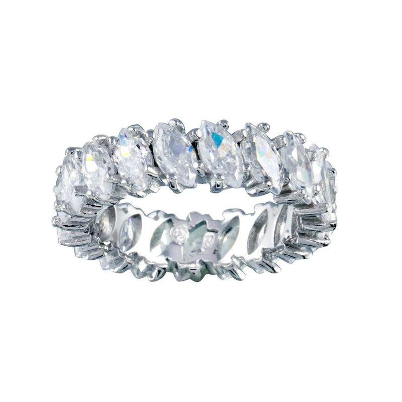 Rhodium Plated 925 Sterling Silver Clear Marquise CZ Eternity Bridal Ring