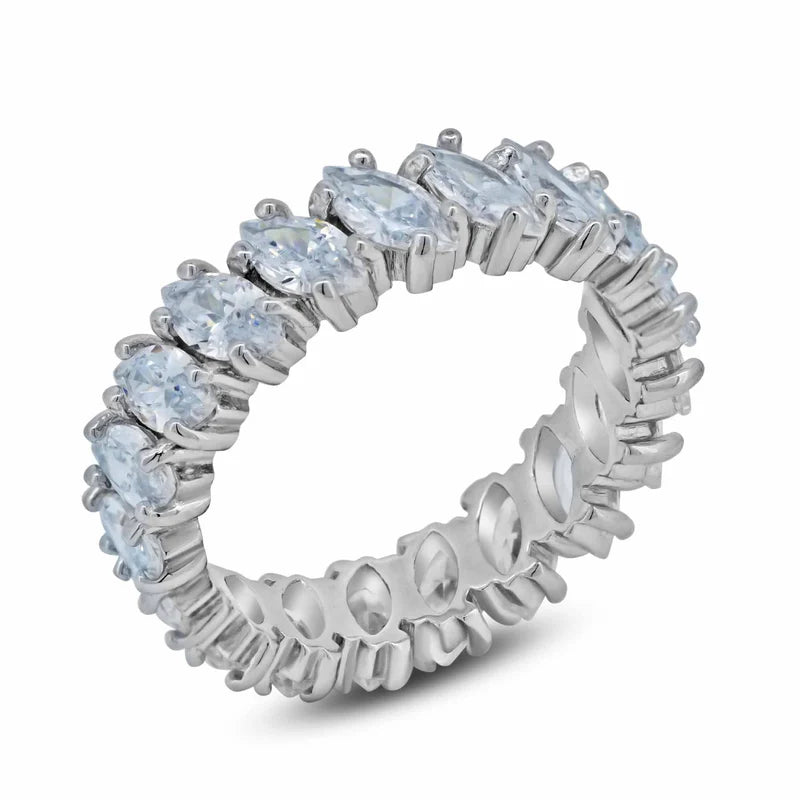 Rhodium Plated 925 Sterling Silver Clear Marquise CZ Eternity Bridal Ring