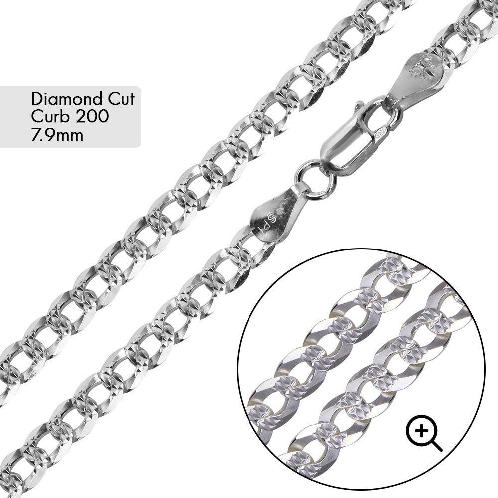 Curb Link 1 Side Diamond Cut 1 Side Plain Chain or Bracelet 7.9mm