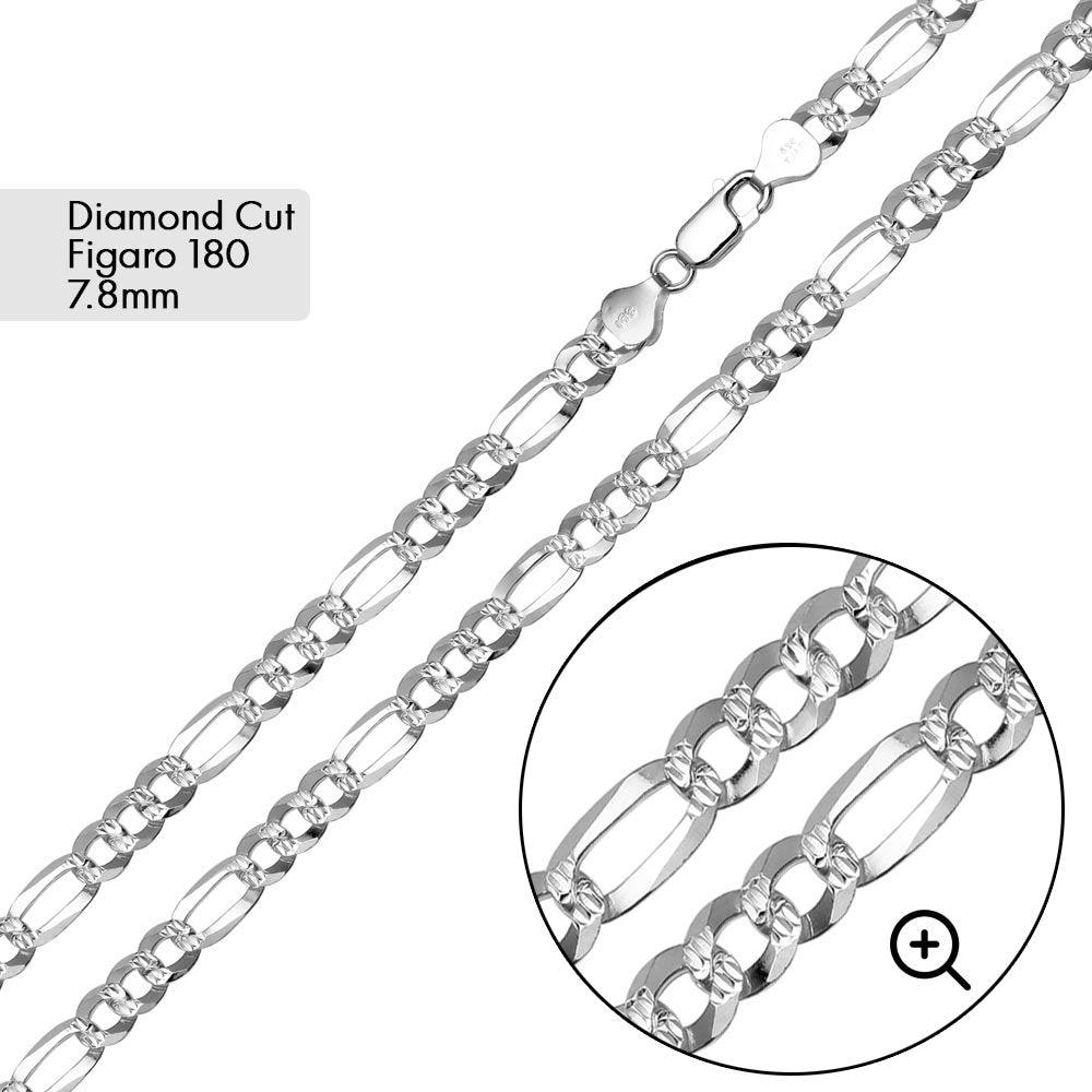 Diamond Cut Figaro Bracelet and Chain 7.8mm