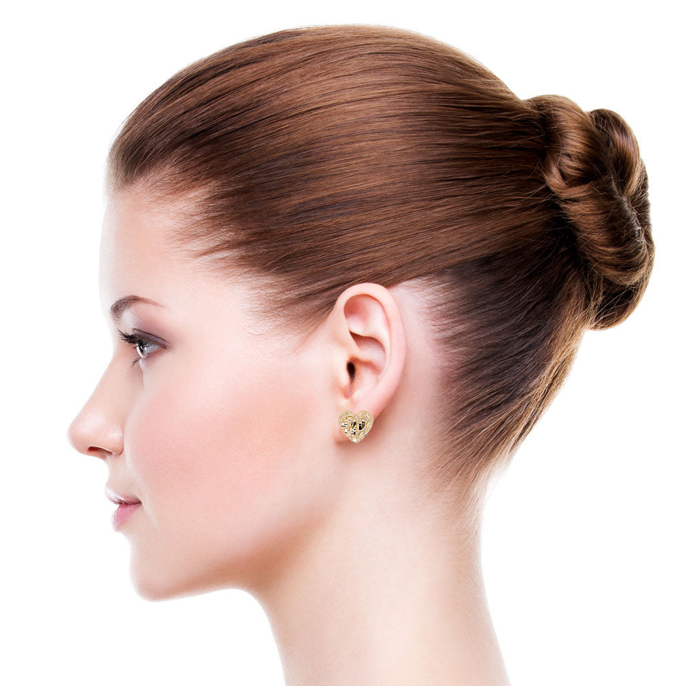 Heart Nugget Post Push Back Earring Yellow Gold 14k