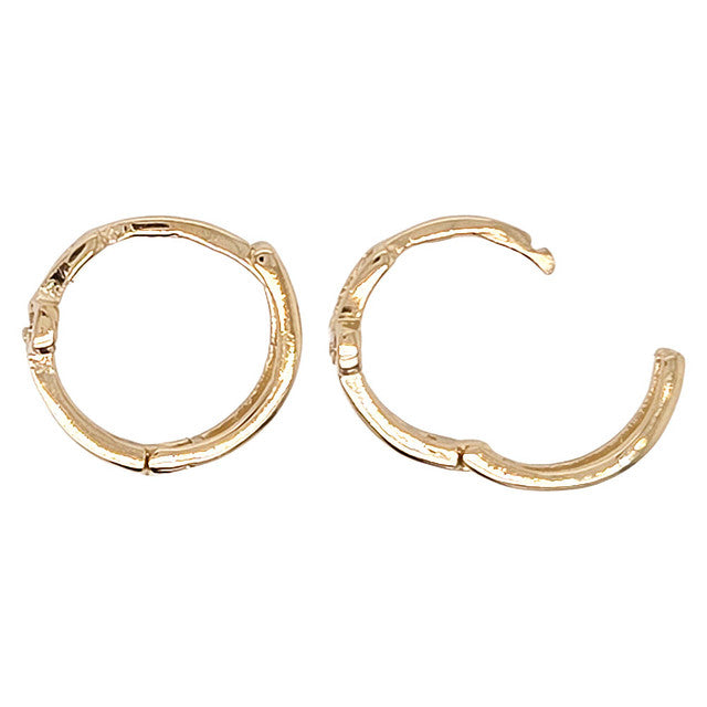 Cross Hoop Huggies Earring Cubic Zirconia Yellow Gold 14k