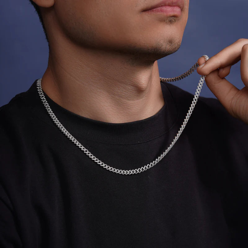 Rhodium Plated 925 Sterling Silver 5.5mm CZ Encrusted Monaco Chain or Bracelet