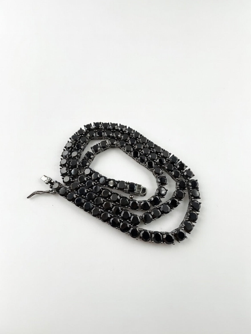 925 Sterling Silver Blk Rhodium Plated Round Blk CZ Tennis Necklace or Bracelet 4mm