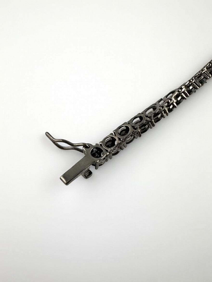 925 Sterling Silver Blk Rhodium Plated Round Blk CZ Tennis Necklace or Bracelet 4mm