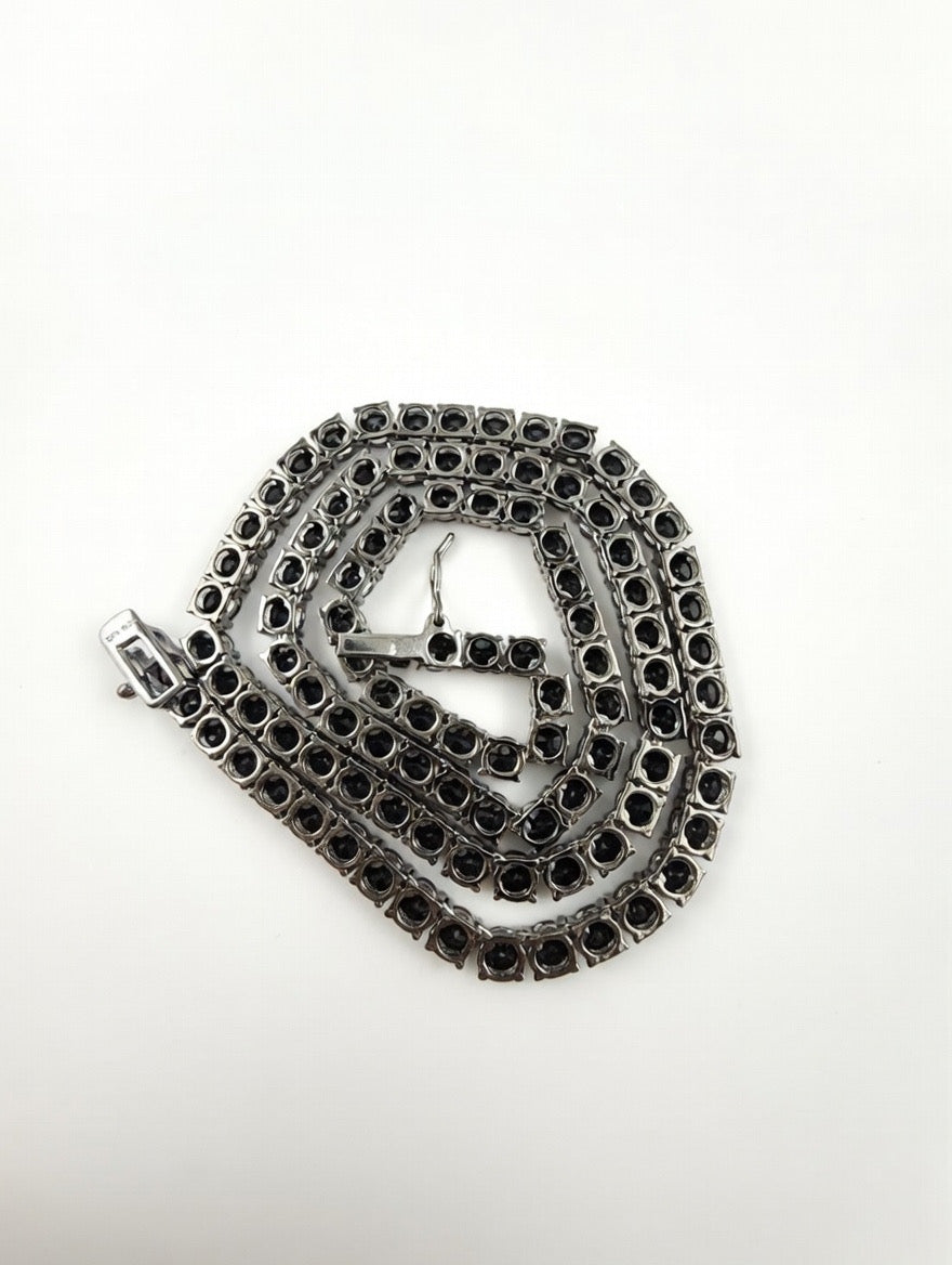 925 Sterling Silver Blk Rhodium Plated Round Blk CZ Tennis Necklace or Bracelet 4mm