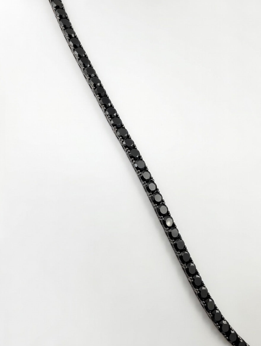 925 Sterling Silver Blk Rhodium Plated Round Blk CZ Tennis Necklace or Bracelet 4mm