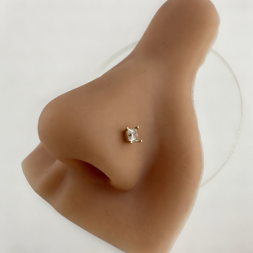 CZ Stone Nose Piercing 14K