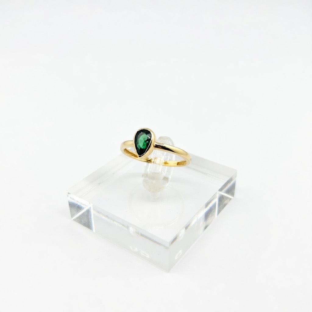 Green Tear Drop CZ Ring 14K Size 7