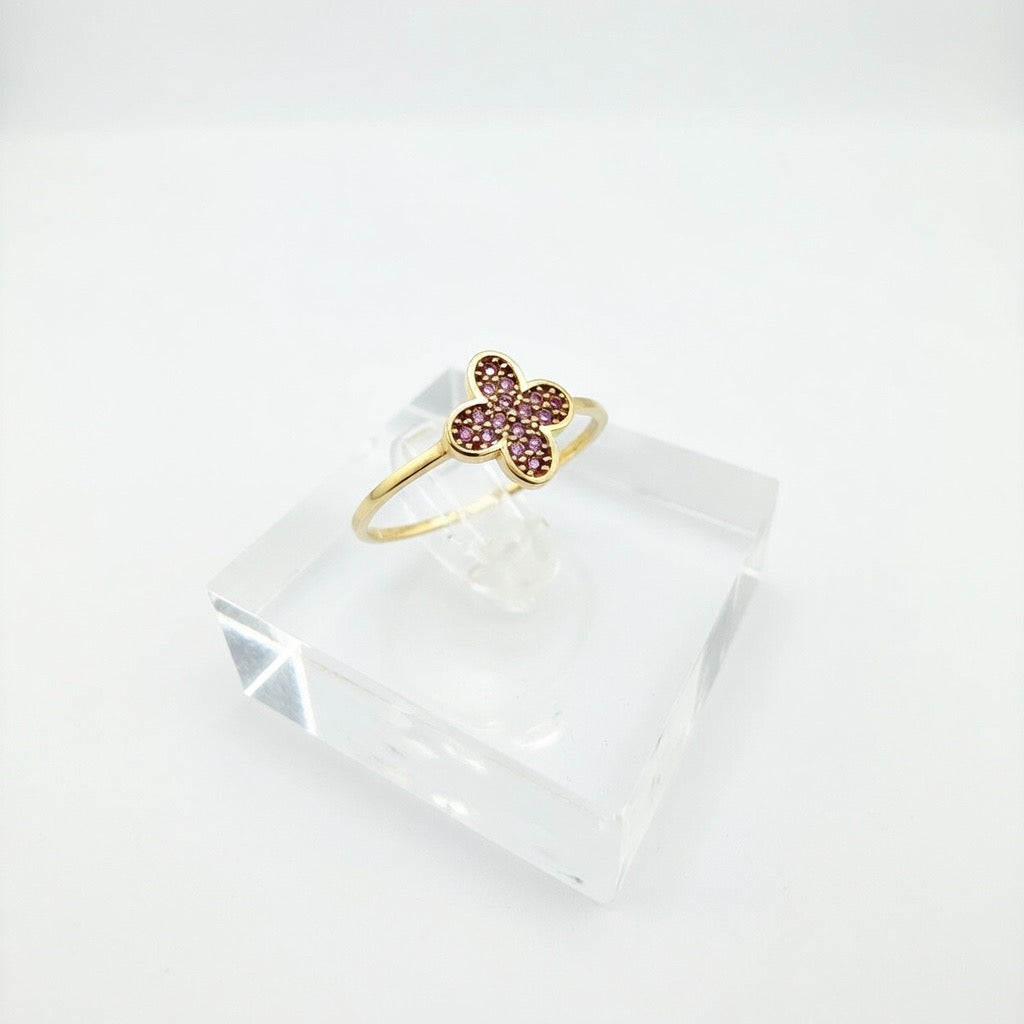 Clover Pink CZ Ring 14K Size 7