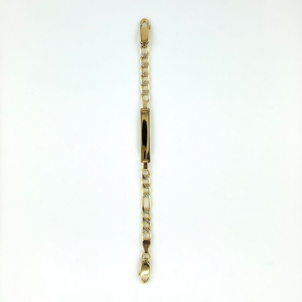 3+1 Figaro Diamond Cut ID 14K Bracelet 4.7mm 5.5'