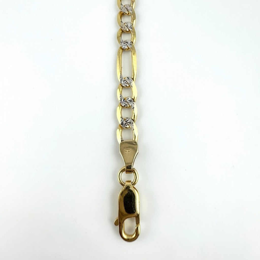 3+1 Figaro Diamond Cut ID 14K Bracelet 4.7mm 5.5'