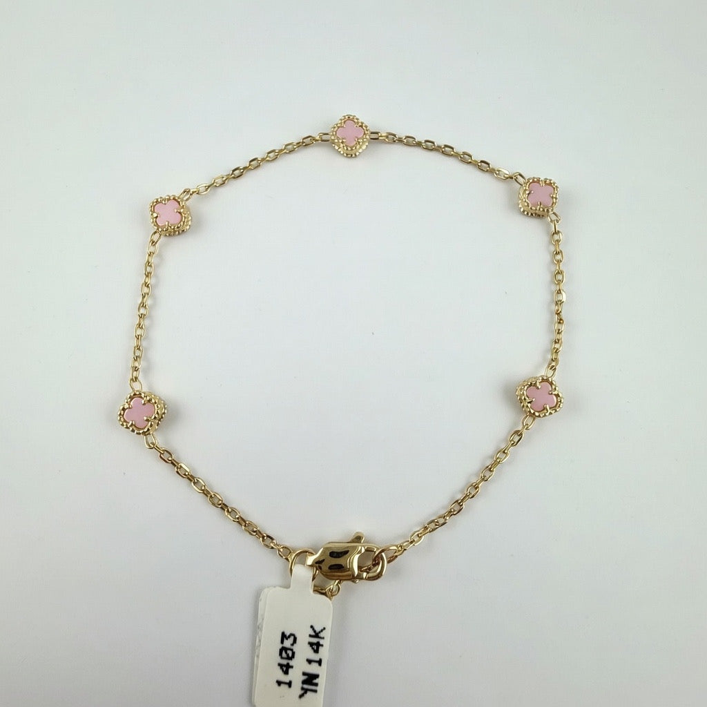 Small Pink Clover Bracelet 7.5'