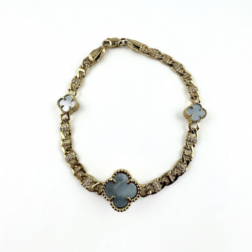 Blue Marble Clover Bracelet 6.5'