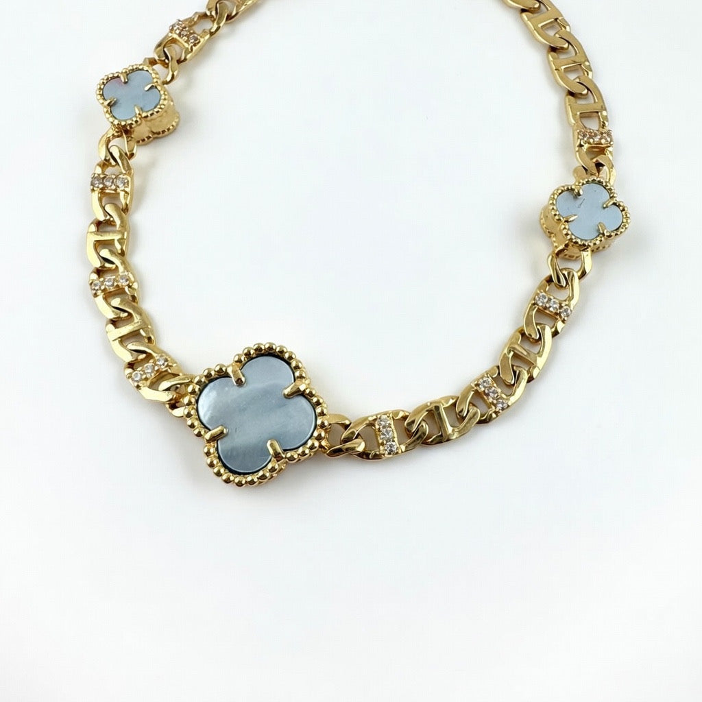 Blue Marble Clover Bracelet 6.5'