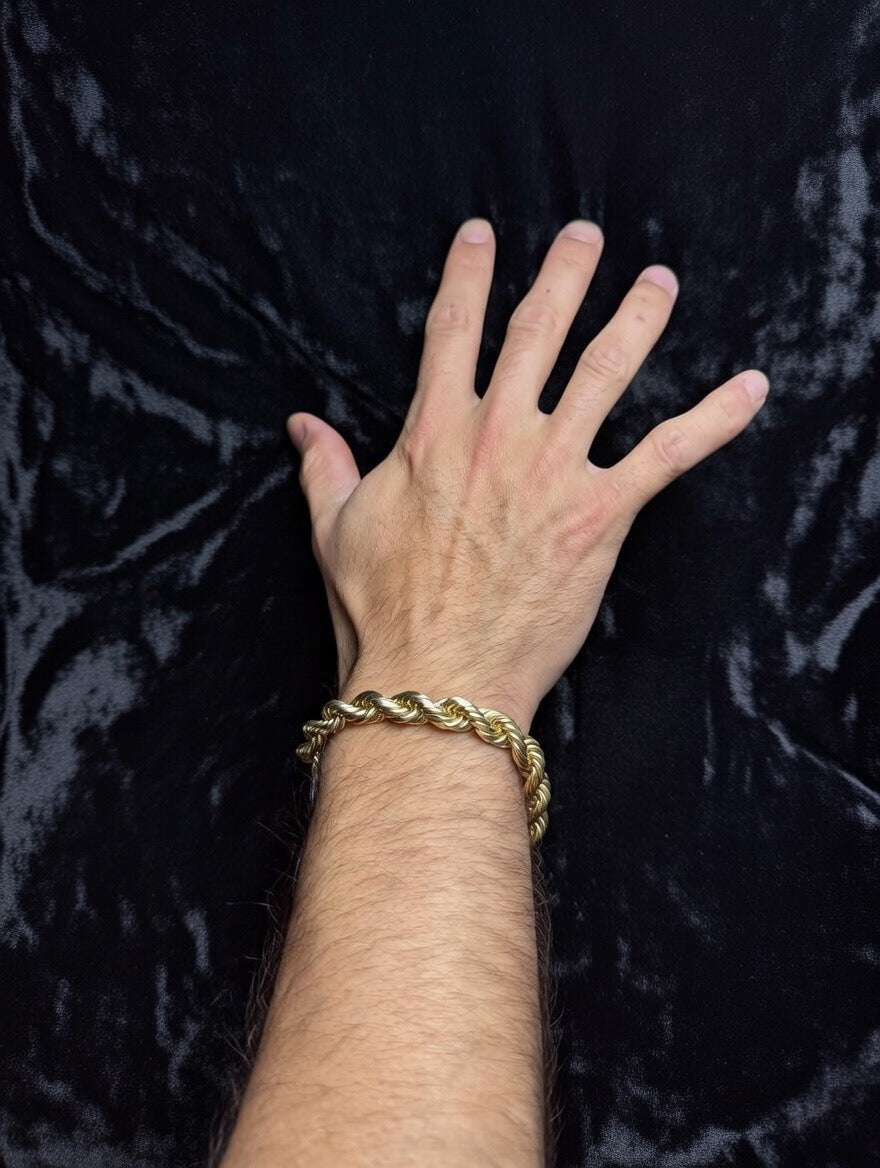 ROPE HOLLOW Yellow Gold Chain or Bracelet 14k 9mm