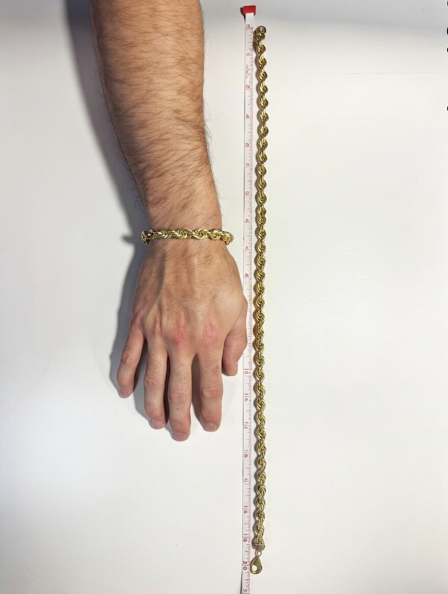 ROPE HOLLOW Yellow Gold Chain or Bracelet 14k 9mm