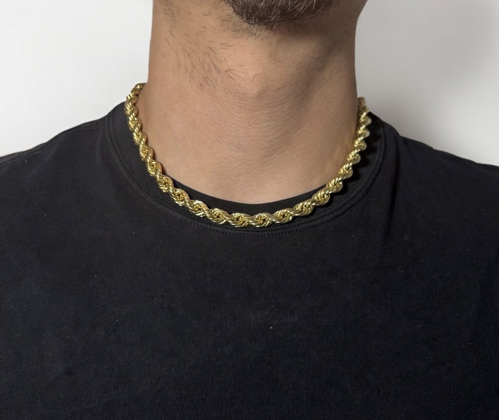 ROPE HOLLOW Yellow Gold Chain or Bracelet 14k 9mm