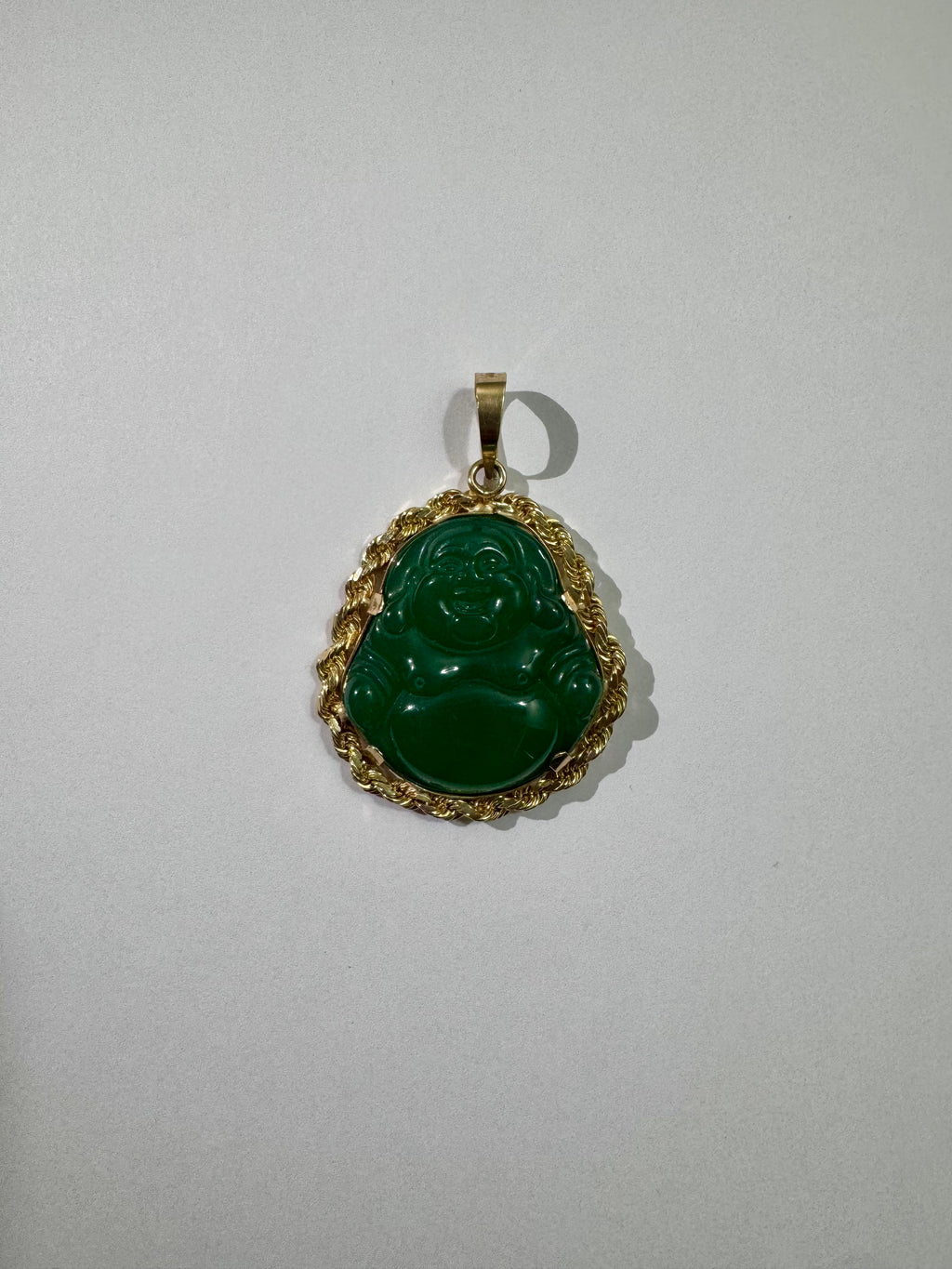 Green Jade Buddha SOLID Rope Bezel 14K Gold