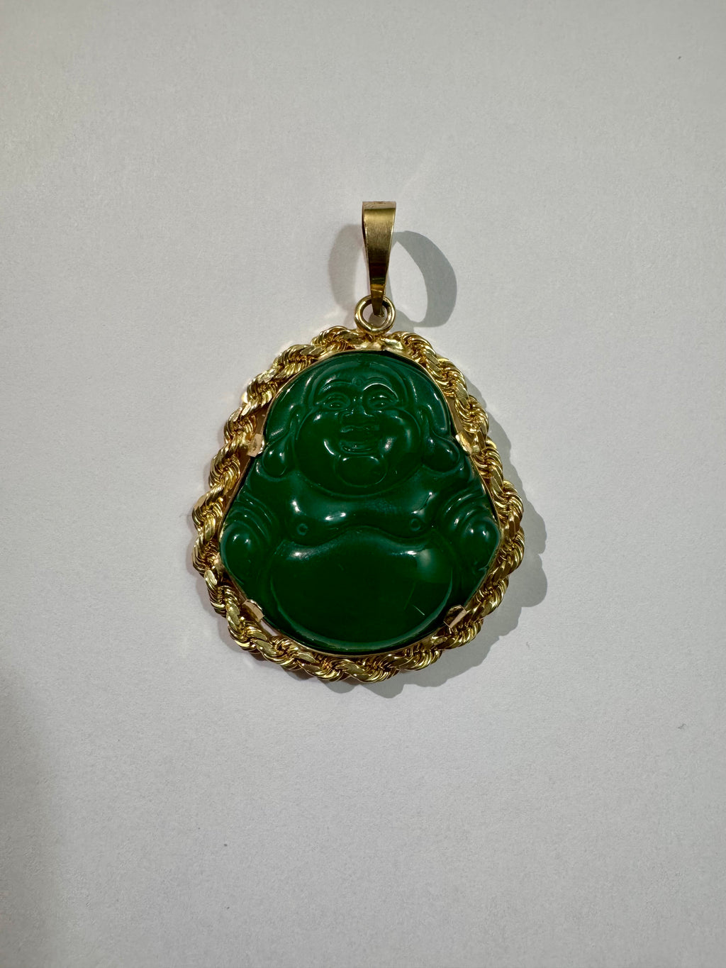 Green Jade Buddha SOLID Rope Bezel 14K Gold