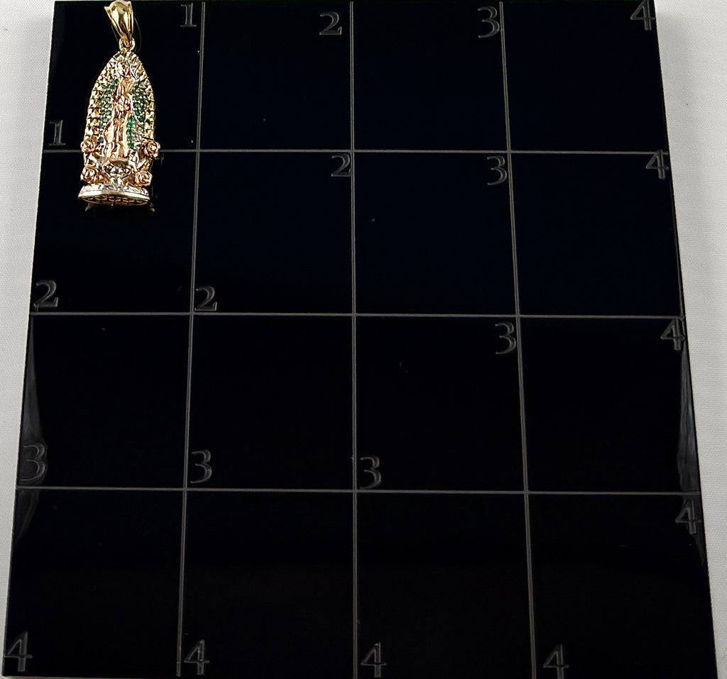 Guadalupe Virgin 3D Pendant CZ Tricolor Gold 14k