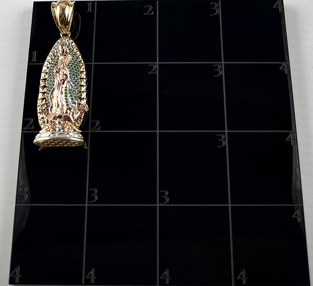 Guadalupe Virgin 3D Pendant CZ Tricolor Gold 14k
