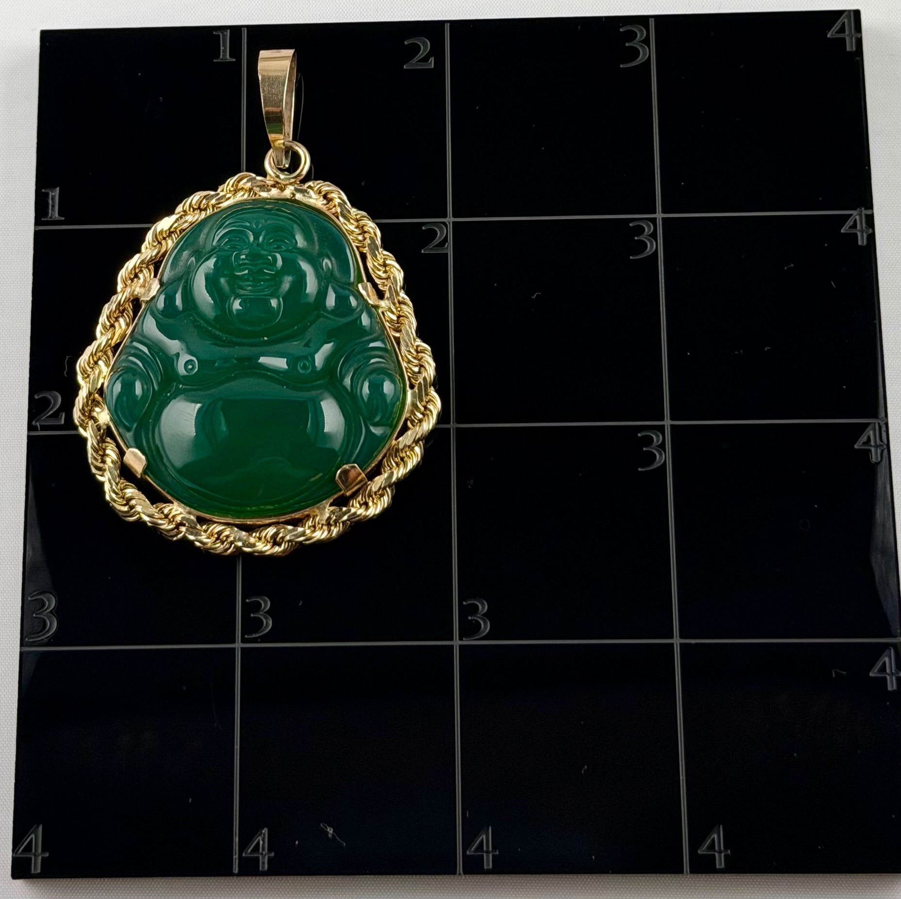 Green Jade Buddha SOLID Rope Bezel 14K Gold