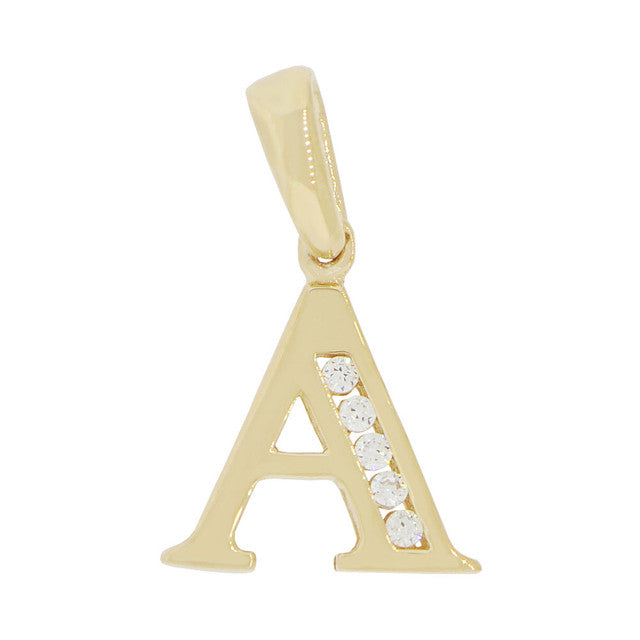 Initial Capital Letter A Pendant CZ 11mm Yellow Gold 14k