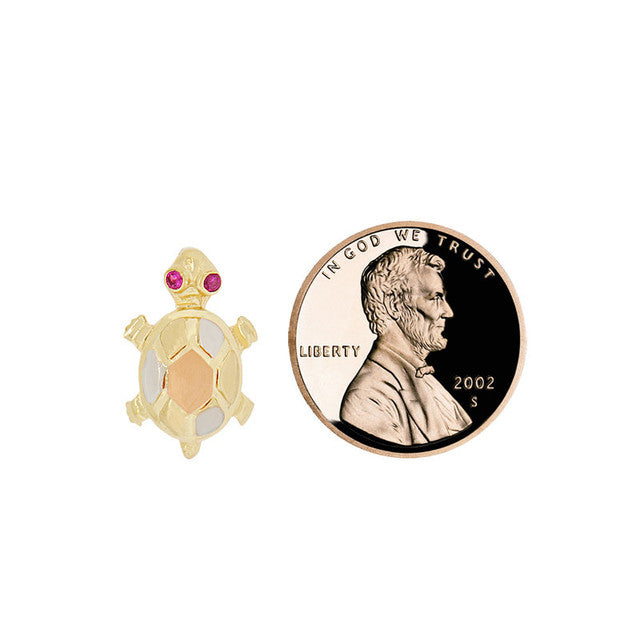 Small Turtle Tortoise Pendant CZ 11mm Tricolor Gold 14k