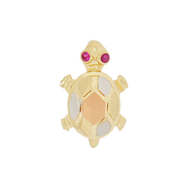 Small Turtle Tortoise Pendant CZ 11mm Tricolor Gold 14k