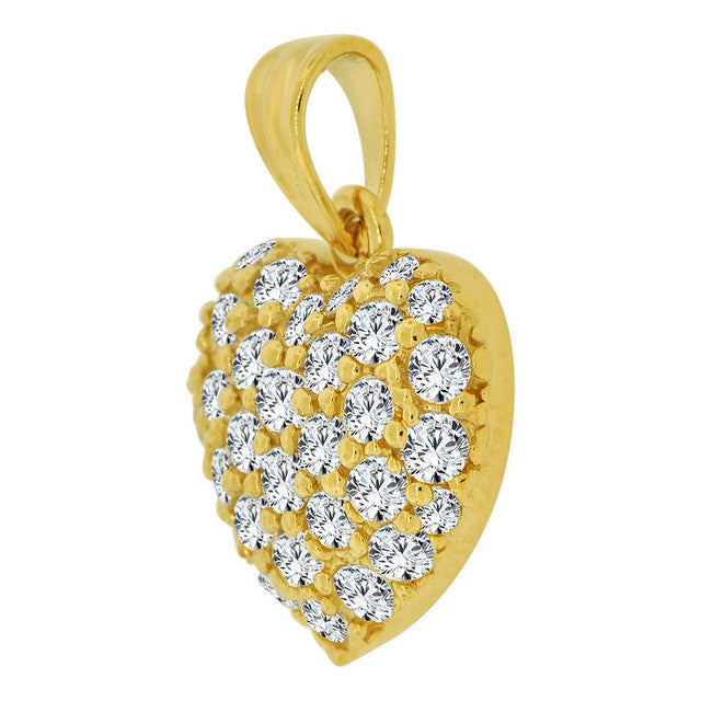 Classic Domed Heart Pendant CZ 17mm Yellow Gold 14k