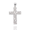 Rhodium Plated 925 Sterling Silver Nugget Cross 23.5mm x 35.3mm Pendant