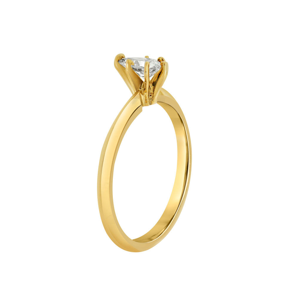Solitaire Lady Engagement Ring Pear Shape Cubic Zirconia Yellow Gold 14k