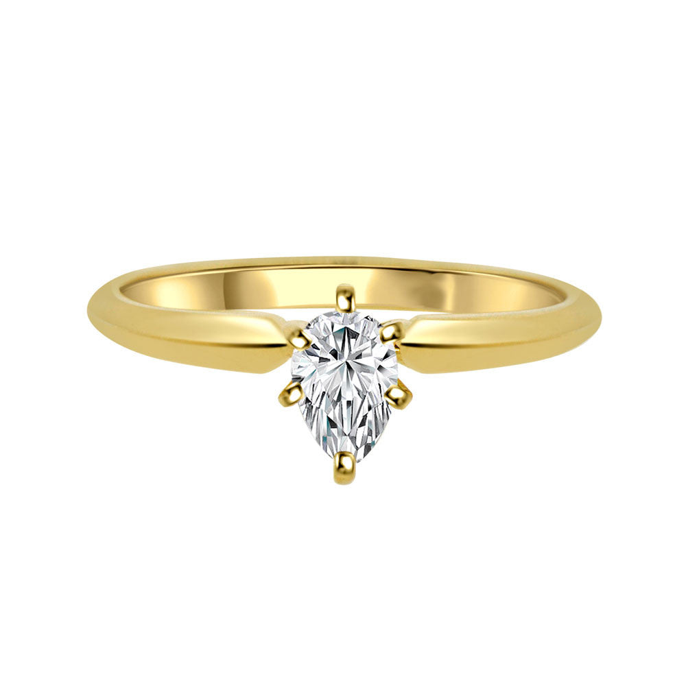 Solitaire Lady Engagement Ring Pear Shape Cubic Zirconia Yellow Gold 14k