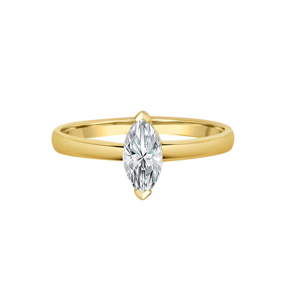 Solitaire Lady Engagement Ring Marquise Cubic Zirconia Yellow Gold 14k [R090-010]