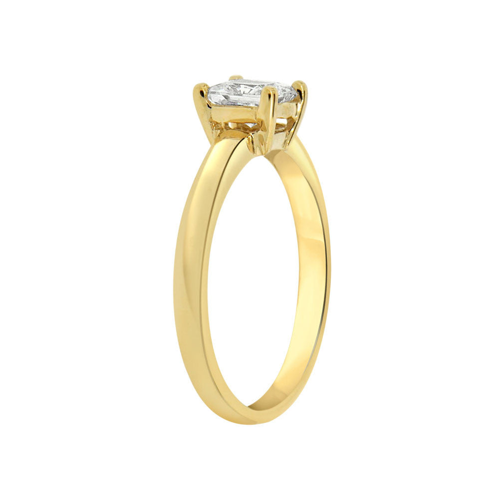 Solitaire Lady Engagement Ring Princess Cut Cubic Zirconia Yellow Gold 14k