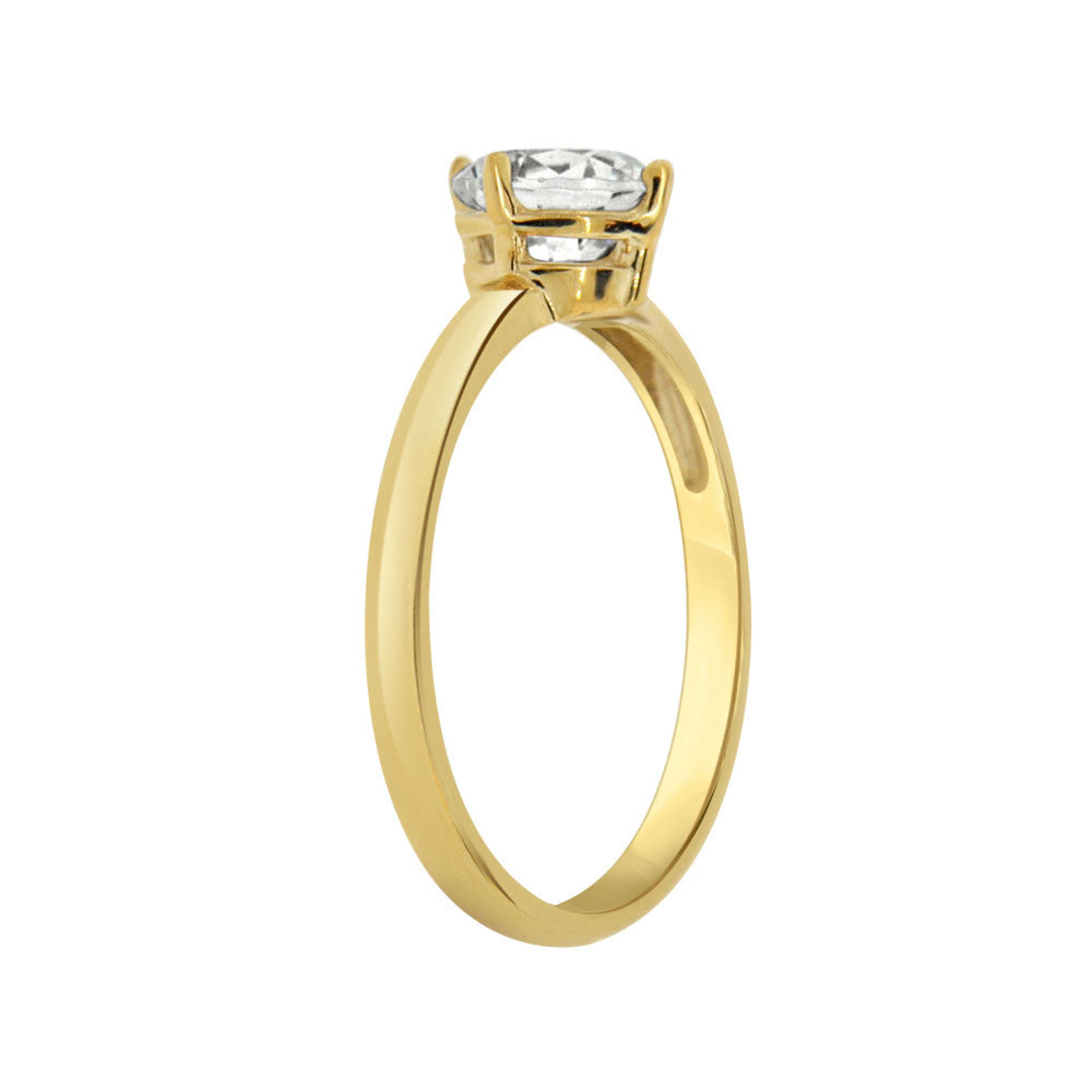 Solitaire Lady Engagement Ring Round Cubic Zirconia Yellow Gold 14k