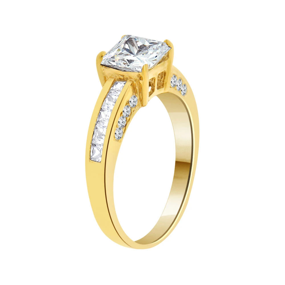 Lady Engagement Ring Princess Cubic Zirconia Yellow Gold 14k Size 7