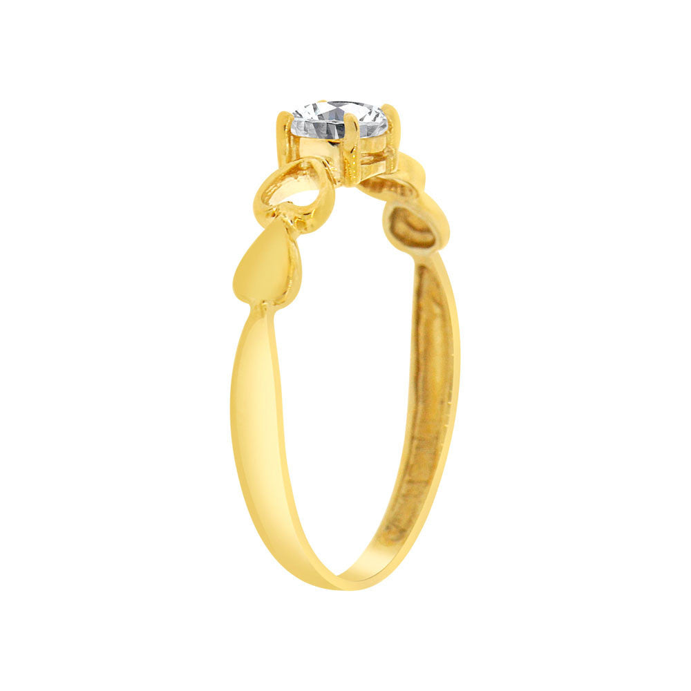 Heart Promise Ring Round Cubic Zirconia 4mm Yellow Gold 14k [R100-002]
