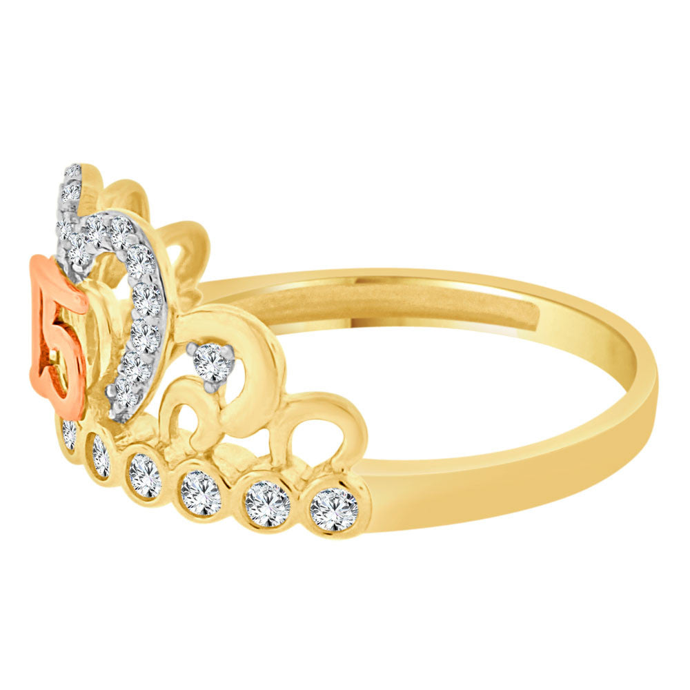 15 Quinceanera Crown Tiara Ring Cubic Zirconia Yellow Gold 14k