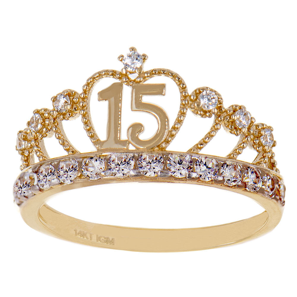 15 Quinceanera Ring CZ Yellow Gold 14k