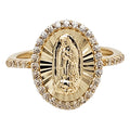 Virgin Guadalupe Oval Lady Ring CZ Yellow Gold 14k Size 7