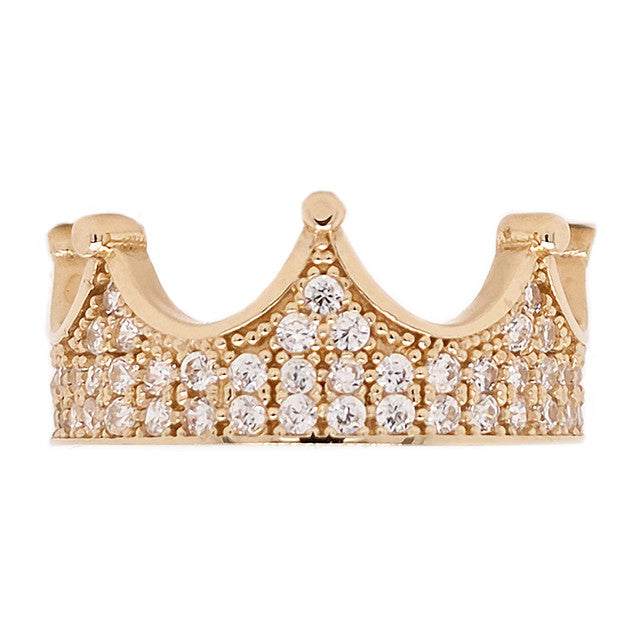 Tiara Crown Ring Cubic Zirconia Yellow Gold 14k