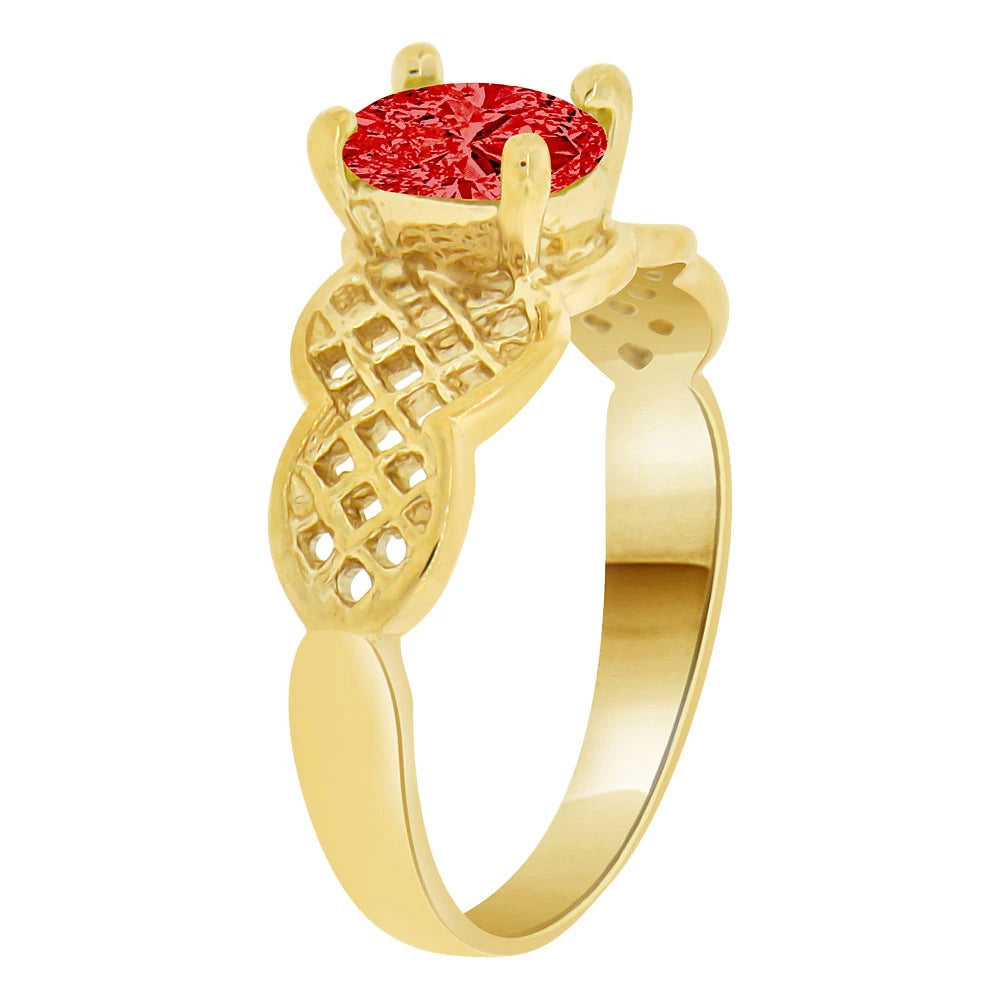 Filigree Classic Ring Oval Dark Red CZ Jan Yellow Gold 14k size 6.5