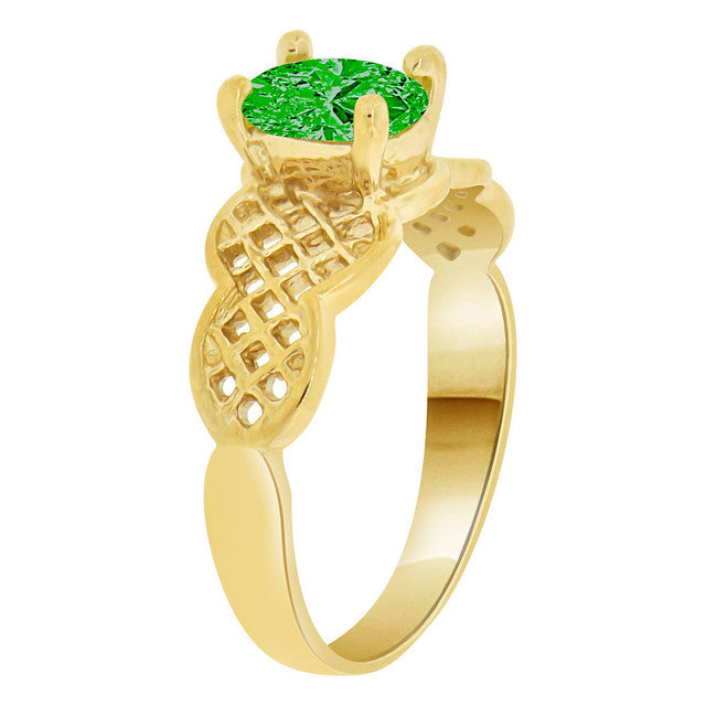 Filigree Classic Ring Oval Green CZ May Yellow Gold 14k