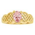 Filigree Classic Ring Oval Pink CZ Oct Yellow Gold 14k