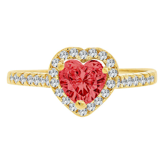 Heart Lady Ring Red Color CZ Yellow Gold 14k